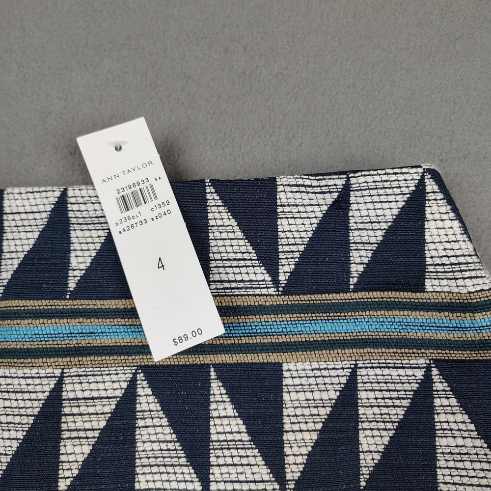 Ann Taylor‎ Pencil Skirt Women 4 Blue White Geometric Triangles Career New $89 - Picture 2 of 12